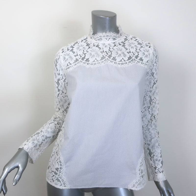 Sandro Striped Cotton-Paneled Lace Blouse White
