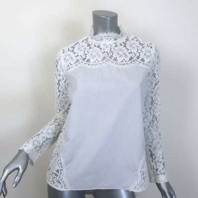 Sandro Striped Cotton-Paneled Lace Blouse White