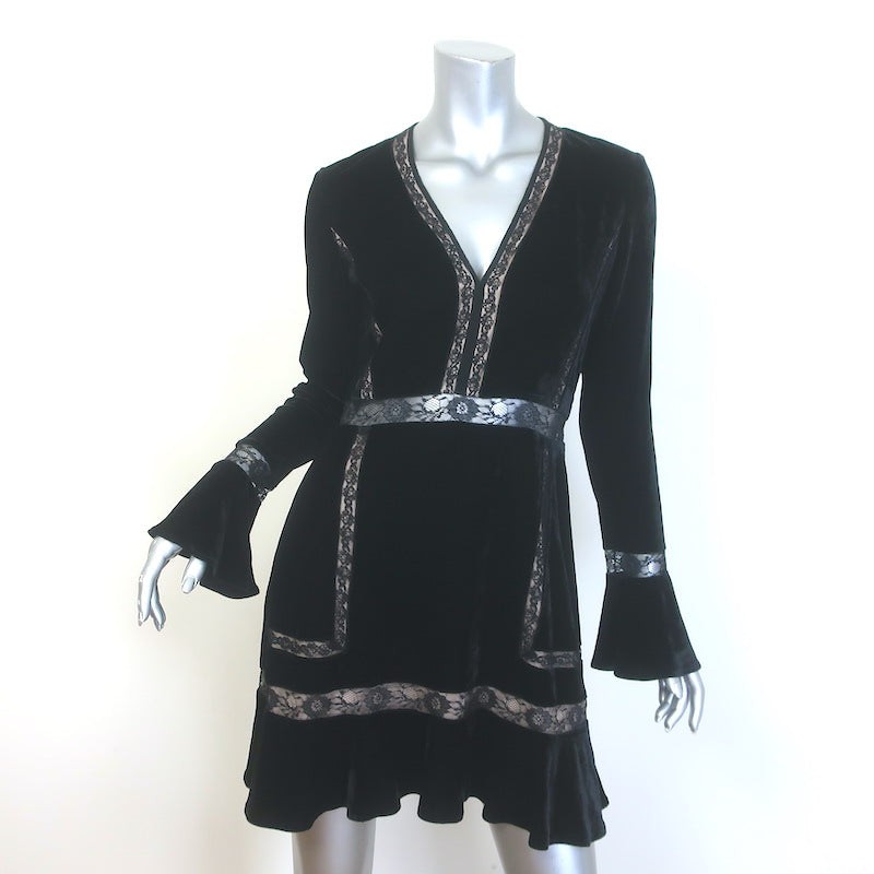 Saylor Lace-Trimmed Velvet Bell Sleeve Mini Dress