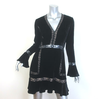 Saylor Lace-Trimmed Velvet Bell Sleeve Mini Dress
