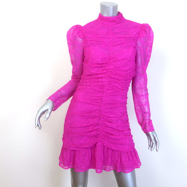 saylor marcey mini dress Saylor Marcey Ruched Lace Puff Sleeve Mini Dress Fuchsia Size Large