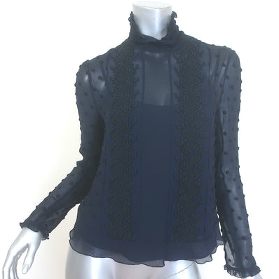 See by Chloe Swiss Dot-Embroidered Ruffled High Neck Blouse 