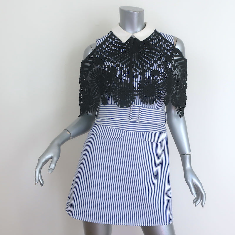 Self-Portrait Lace Cape Striped Shirting Mini Dress Blue/Black Size US Celebrity Owned Self-Portrait Lace Cape Striped Shirting Mini Dress Blue/Black Size US Celebrity Owned