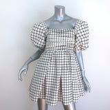 Self-Portrait Monochrome Check Puff Sleeve Mini Dress Cream Taffeta Size 0 NEW