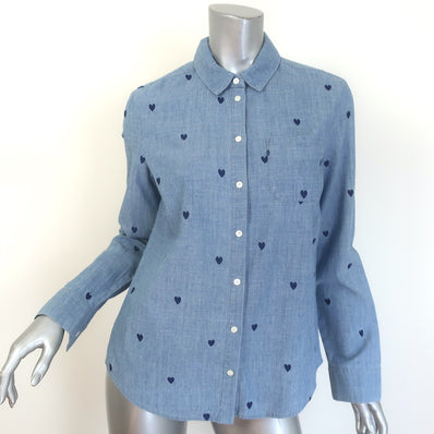 Sezane Heart-Embroidered Chambray Denim Tomboy Shirt 