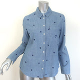 Sezane Heart-Embroidered Chambray Denim Tomboy Shirt 
