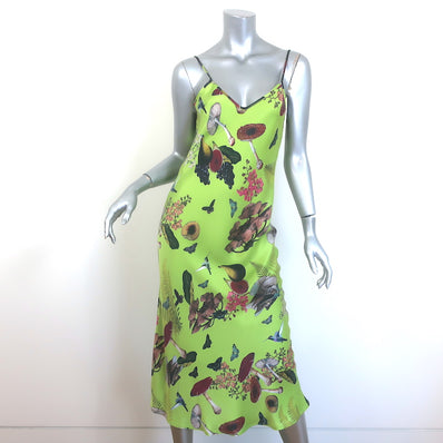 Silk Laundry 90s Slip Dress Lime Magic Mushroom Print Satin Size Small