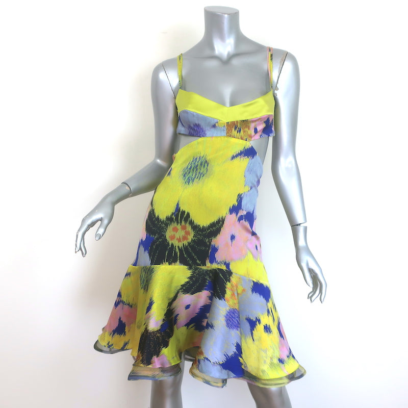Silvia Tcherassi Analissa Cutout Fit &amp; Flare Dress Printed Satin Size Small NEW