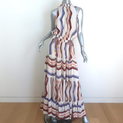 Silvia Tcherassi Nocera Cutout-Back Maxi Dress Cream Striped Silk Size Medium