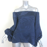 Silvia Tcherassi Stephanie Blouse Navy Jacquard Size Small Blouson Sleeve Top