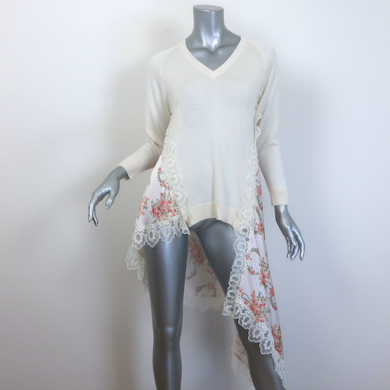 Simone Rocha Asymmetric Knit & Lace-Trim Satin Sweater