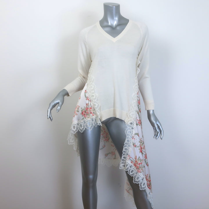 Simone Rocha Asymmetric Knit &amp; Lace-Trim Satin Sweater