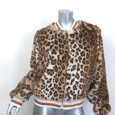 Spiritual Gangster Leopard Print Faux Fur Bomber Jacket Size Small