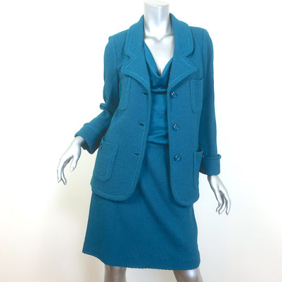 St. John Boutiques Textured Knit Three-Piece Skirt Suit Teal 