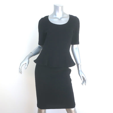 St. John Caviar Short Sleeve Peplum Dress Black Wool Pique Size 4 NEW