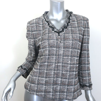 St. John Collection Checked Metallic Tweed Zip-Up Jacket 