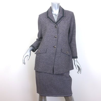 St. John Collection Heart-Button Checked Tweed Skirt Suit 