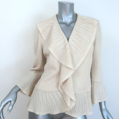 St. John Collection Ruffled Santana Knit Jacket Ivory Size 8