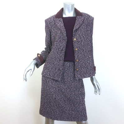 St. John Collection Suede-Trim Tweed Three-Piece Skirt Suit 