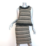 St. John Couture Feather-Trimmed Sequined Striped Knit Dress Gold/Black Size 6