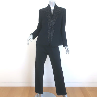 St. John Evening Beaded Santana Knit Pant Suit Black Size 8