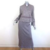 St. John Evening Beaded Tweed & Santana Knit Skirt Suit Lavender Size 6