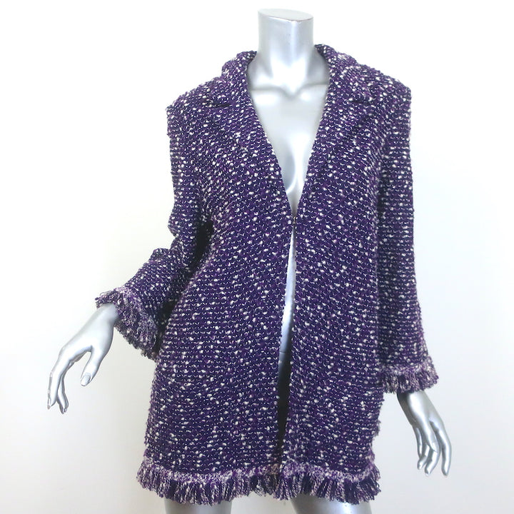 St. John Fringed Tweed Jacket Purple Wool-Blend 