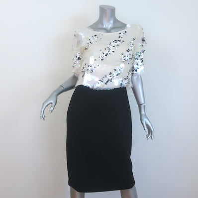 St. John Paillette Sequined Short Sleeve Dress White/Black Size 6