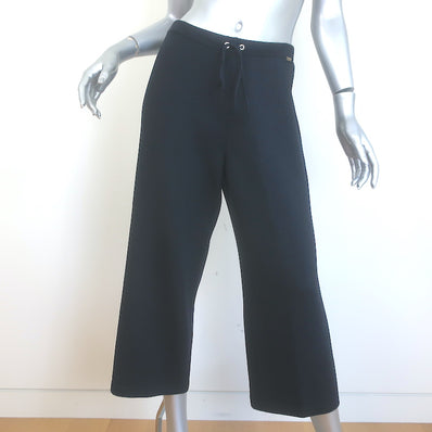 St. John Sport Wide Leg Cropped Drawstring Pants Black Santana Knit Size Small