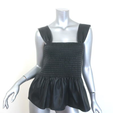 Staud Ida Smocked Faux Leather Top Black Size Medium
