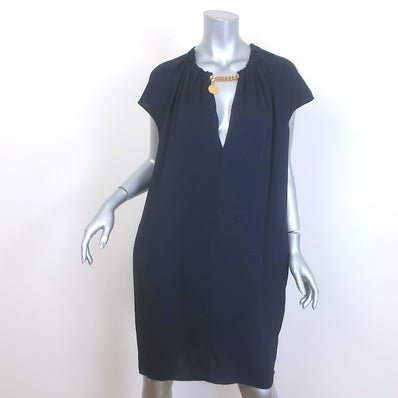 Stella McCartney Chain-Embellished Shift Dress Navy Crepe Size 46