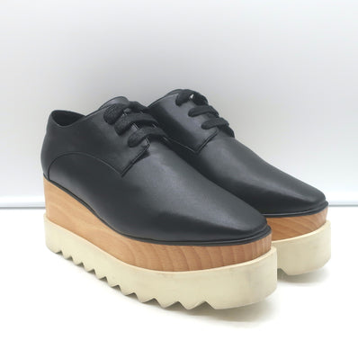 Stella McCartney Elyse Platform Lace-Up Shoes Black Faux Leather Size 37