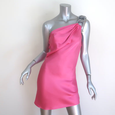 Stella McCartney Falabella Crystal-Chain Mini Dress Pink Satin Size 36 NEW