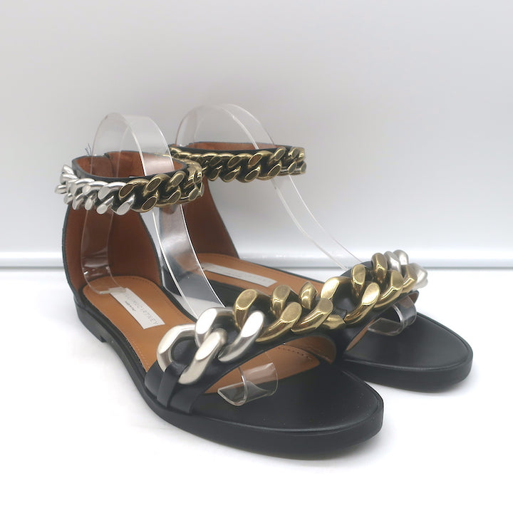 Stella McCartney Falabella Two Tone Chain-Embellished Sandals Black Size 38 NEW