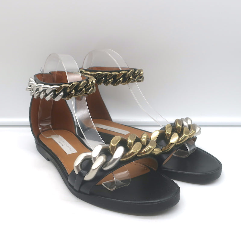 Stella McCartney Falabella Two Tone Chain-Embellished Sandals Black Size 38 NEW