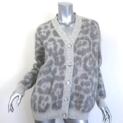 Stella McCartney Leopard Print Oversize Cardigan Light Gray Brushed Knit Size 38