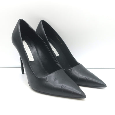 Stella McCartney Perforated Logo Pumps Black Faux Leather Size 38 NEW