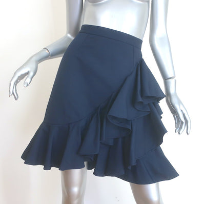 Stella McCartney Ruffled Mini Skirt Navy Cotton-Blend Size 44