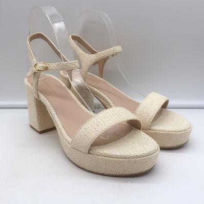 Stuart Weitzman Dancer Platform Sandals Cream Raffia Size 9 Ankle Strap Heels