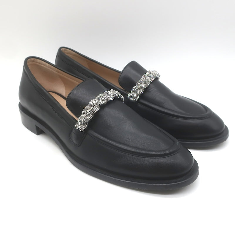 Stuart Weitzman Palmer High Shine Crystal-Trim Loafers Black 