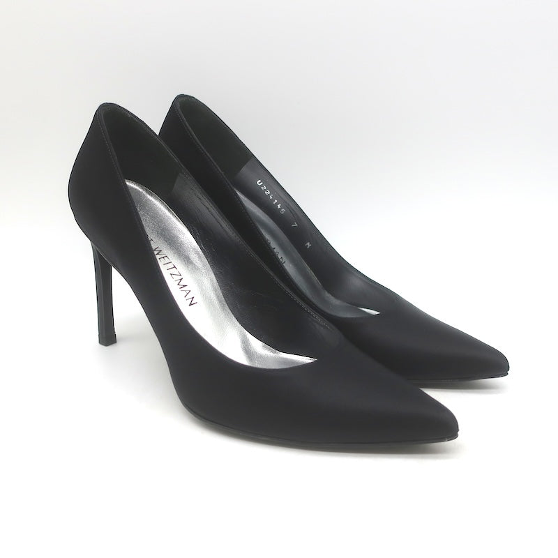 Stuart Weitzman Satin Pointed Toe Pumps Black Size 7