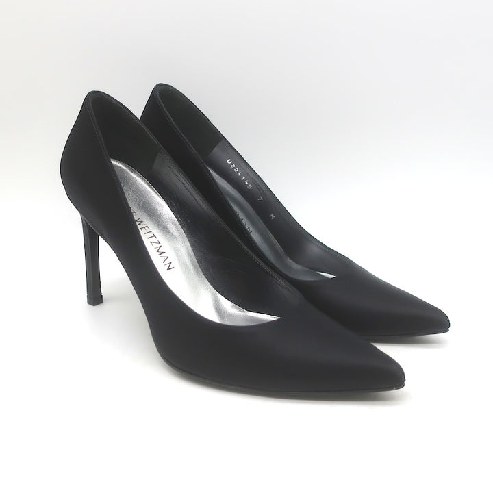 Stuart Weitzman Satin Pointed Toe Pumps Black Size 7