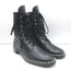 Stuart Weitzman Sondra Pearl-Trimmed Flat Combat Boots Black Leather Size 9