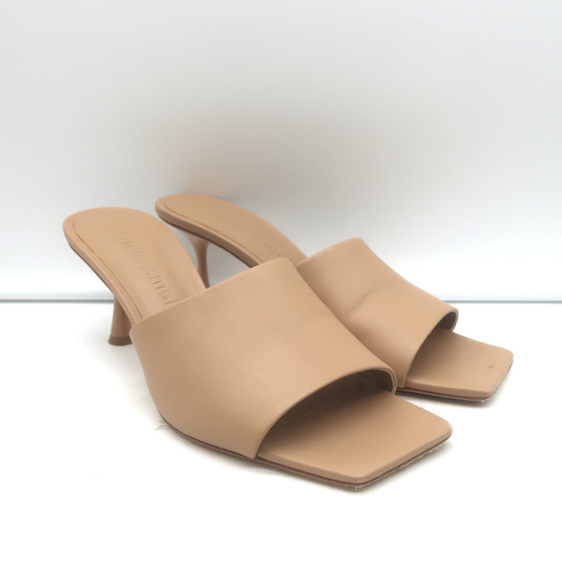 Studio Amelia Classic 70 Mules Nude Leather Size 39 Open Toe Heels