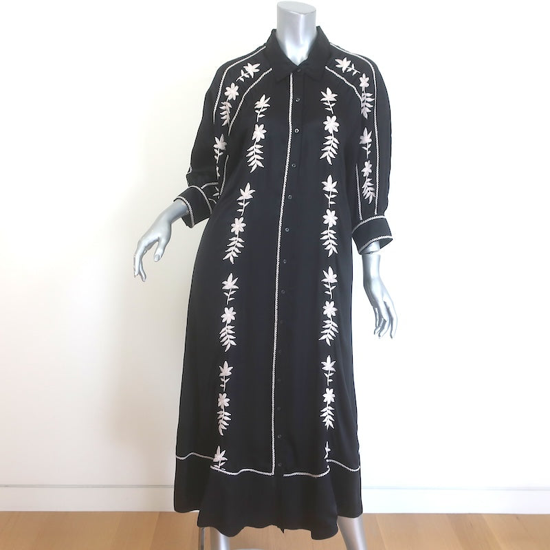 THE GREAT Floral-Embroidered Button Front Midi Shirt Dress 