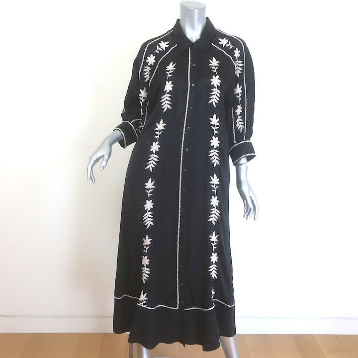THE GREAT Floral-Embroidered Button Front Midi Shirt Dress 