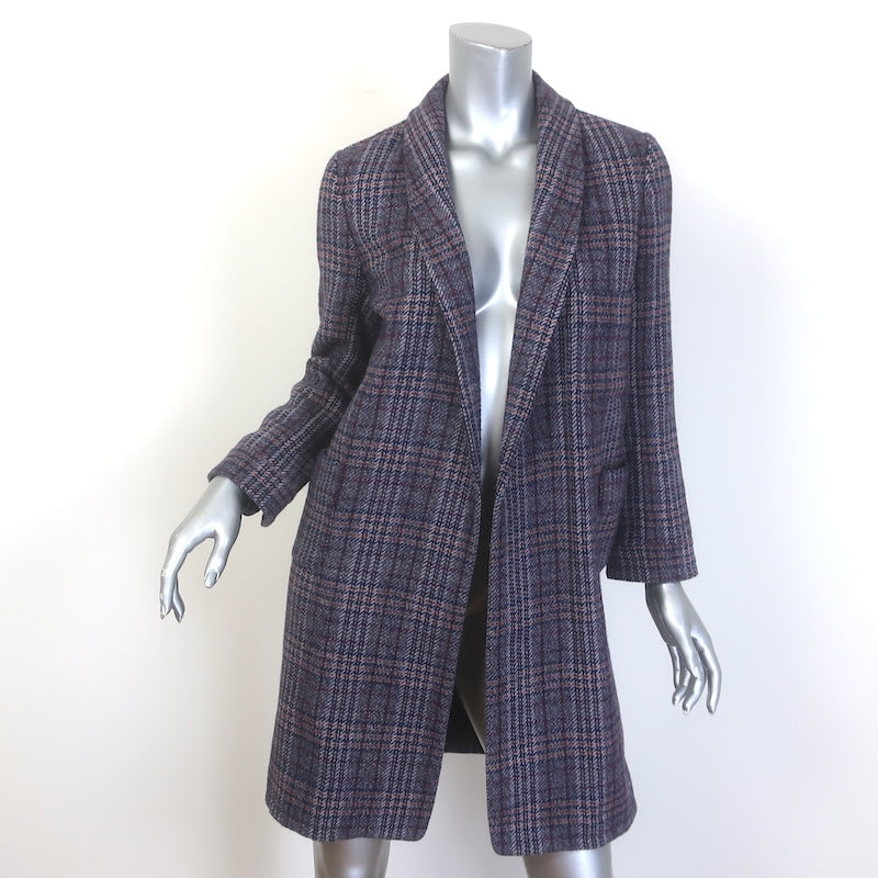 THE GREAT Plaid Open-Front Coat Dark Gray Wool-Blend Size 1