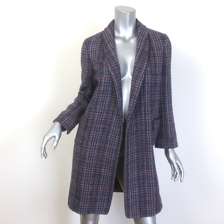 THE GREAT Plaid Open-Front Coat Dark Gray Wool-Blend Size 1