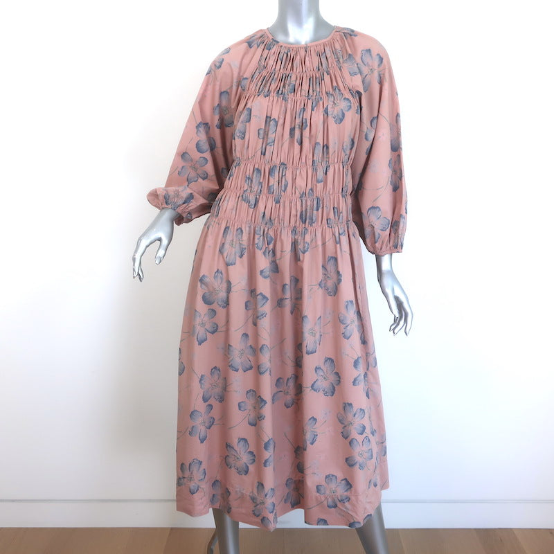 THE GREAT The Cobblestone Midi Dress Blush Floral Print 