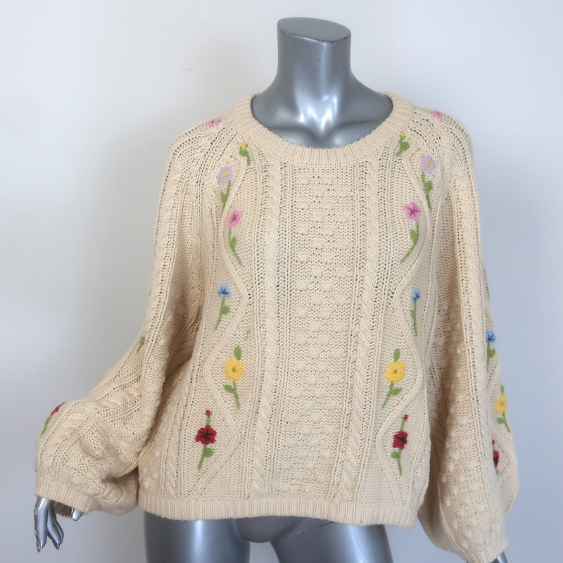 THE GREAT The Floral Cable Knit Sweater 